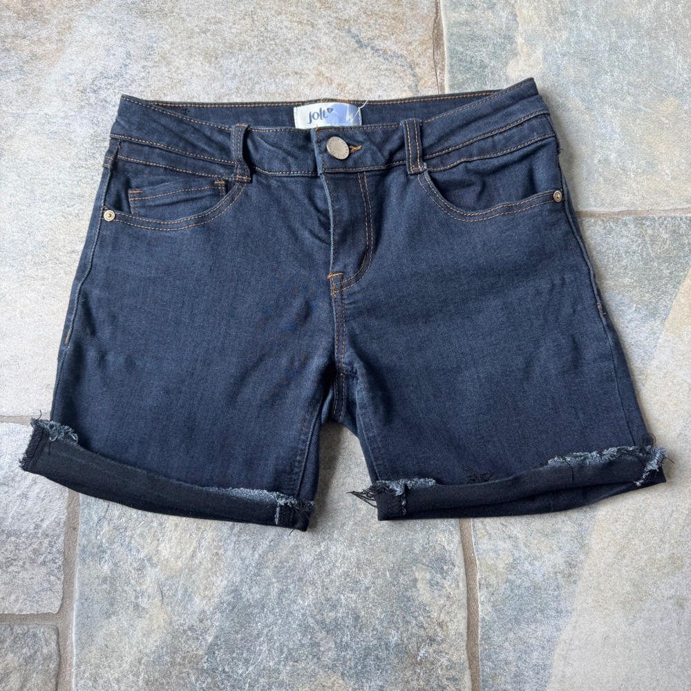 Y2K Jolt‎ Dark Wash Denim Shorts Size 5 Stretchy Mid-Length Vintage